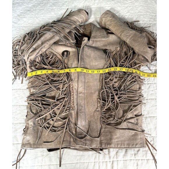 Vtg 90'S Hudson Leather Tan Biker Jacket Fringe Concho Buttons Western Womens M - Picture 7 of 10